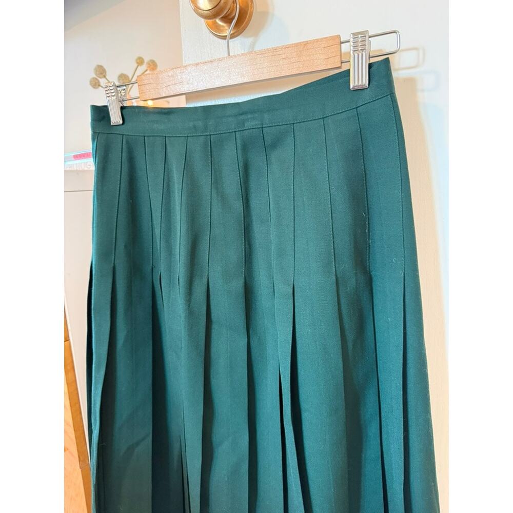 Vintage Forest Green Wool Pleated Midi Skirt Size 10 Made in USA ✨ - Picture 4 of 7